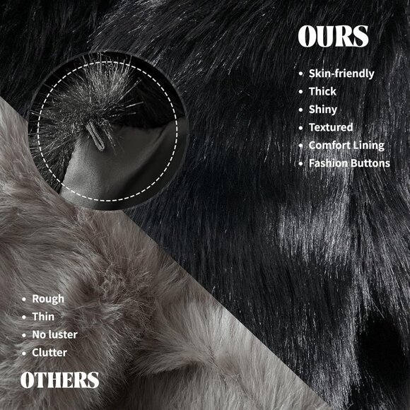 Women Black Cropped Fur Coat for Faux Furry Long Sleeve Cropped Fluffy Jacket - Picture 6 of 6